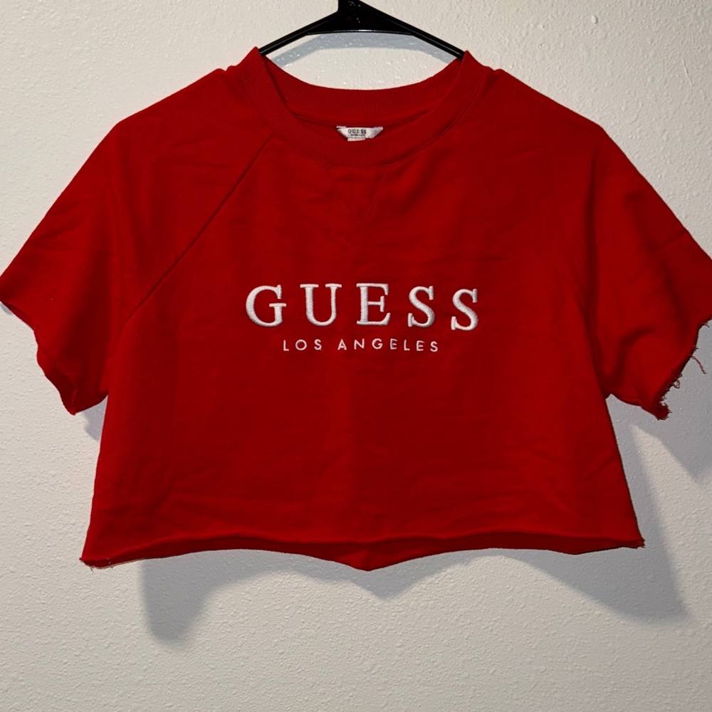 GUESS Vibrant Red Short Sleeve Crop Tee